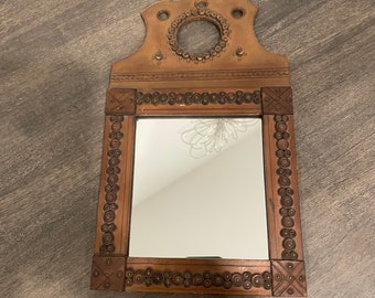 Vintage Leather tooled Hanging Mirror