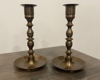 Vintage Brass Candle Holder Pair 6”