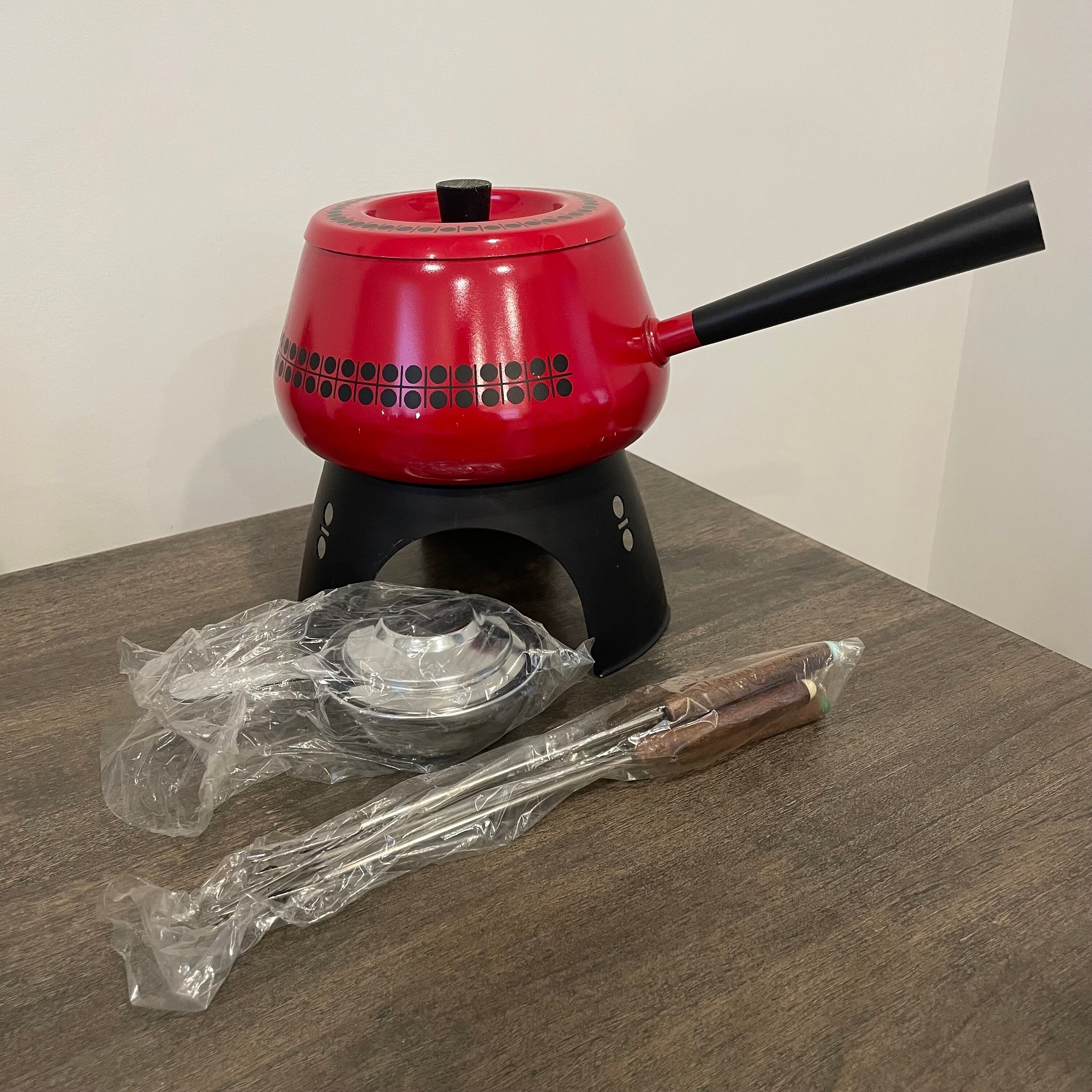 Vintage Red Fondue Set