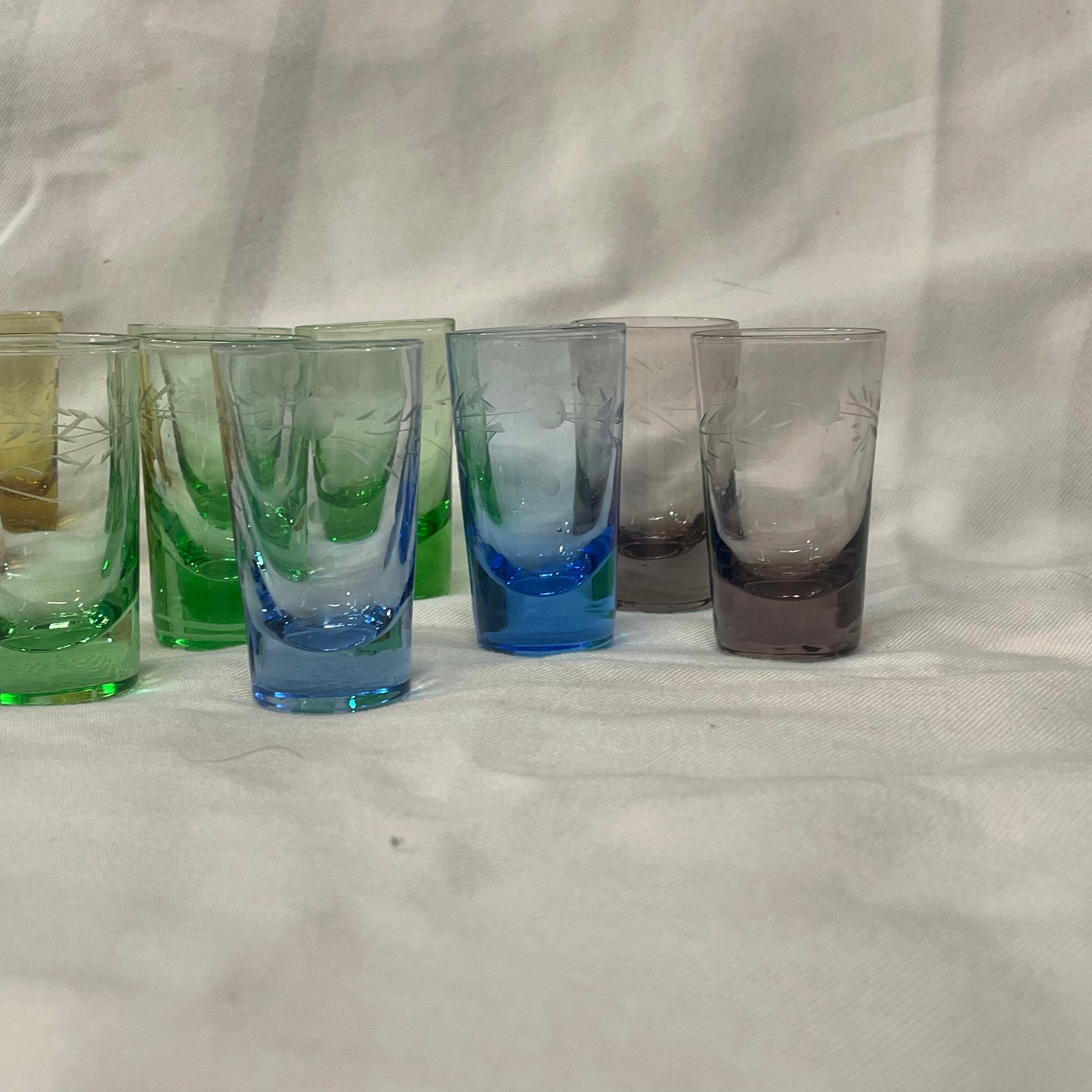 Vintage Etched Shot Glasses Etsy