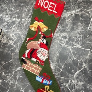 Vintage needlepoint Christmas stocking