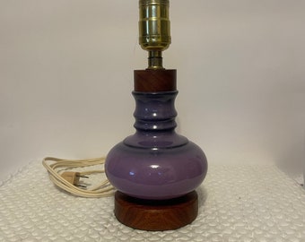 Vintage Purple glass and wood lamp