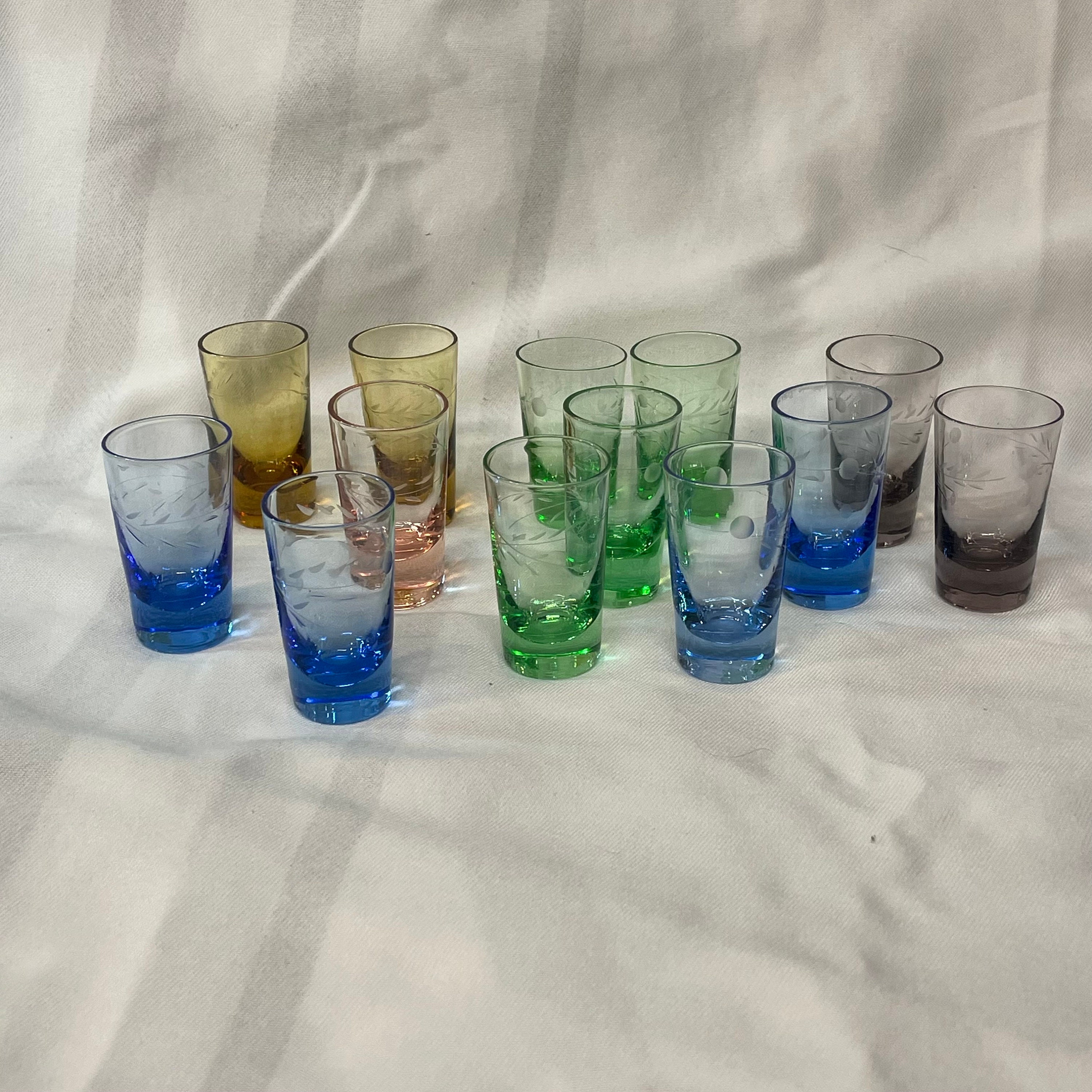 Vintage Etched Shot Glasses Etsy