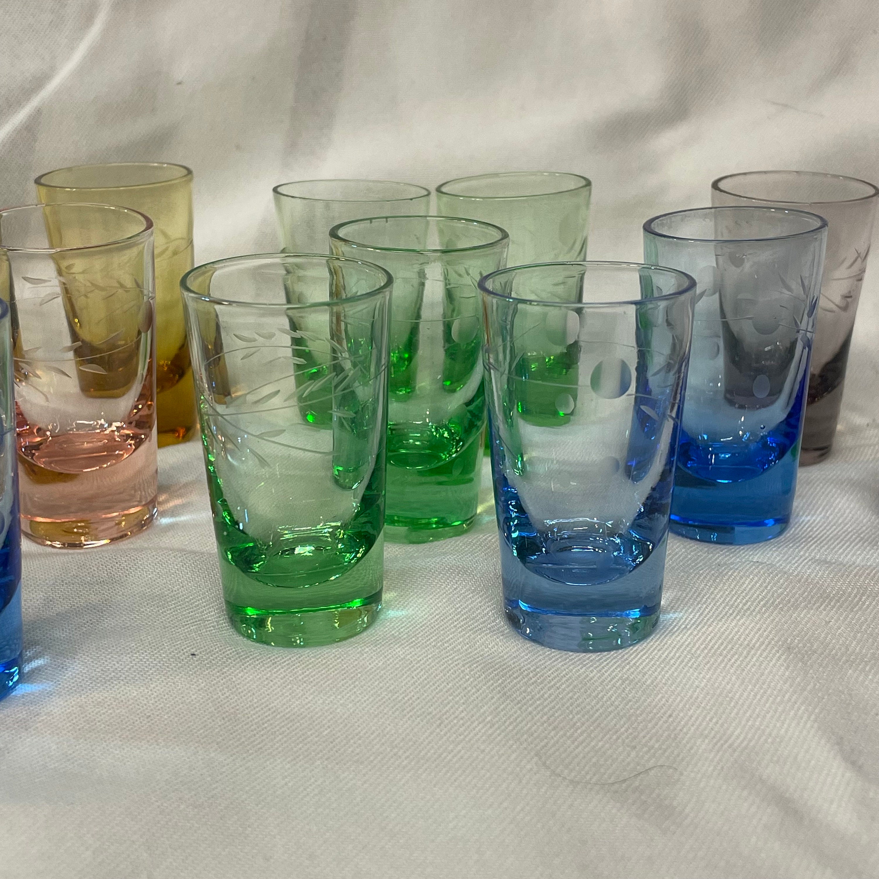 Vintage Etched Shot Glasses Etsy