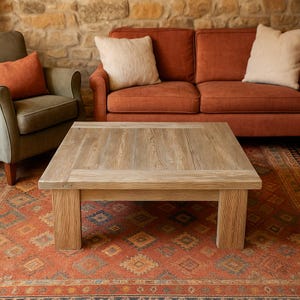Quadratischer Couchtisch aus Altholz, rustikale Bauernhausmöbel