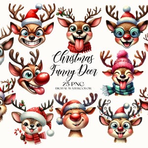 Imágenes prediseñadas de ciervos navideños divertidos, imágenes prediseñadas de ciervos navideños lindos, imágenes prediseñadas de ciervos de dibujos animados, imágenes prediseñadas de ciervos de acuarela, imágenes prediseñadas de Navidad, imágenes prediseñadas de decoración de invierno