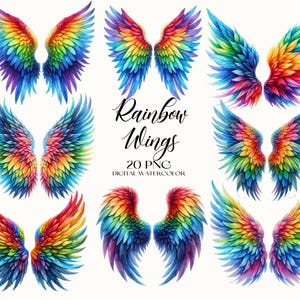 Rainbow Wings clipart, Rainbow Wings png, levendige vleugels clipart, aquarel verjaardag clipart, verjaardag png, decor van de partij, transparante png