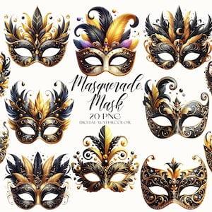 Maskerade Maske Clipart, Schwarz Gold Maske PNG, Maskerade Clipart, Aquarell Maskerade Clipart, Maskerade PNG, Party Dekor