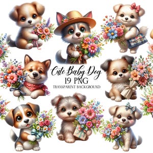 Cute Baby Dog Clipart, Little Animals PNG, Watercolor Cartoon Clipart, Baby Animals Clipart, Little Dog PNG, Birthday Clipart