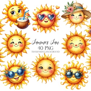 Aquarel zomerzon clipart, vakantie vakantie clipart, zomer natuur clipart PNG, sun Day clipart, aquarel natuur clipart