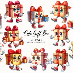 Watercolor Gift Box Clipart: Birthday Party Decor (Digital Download, 20 PNG Files)