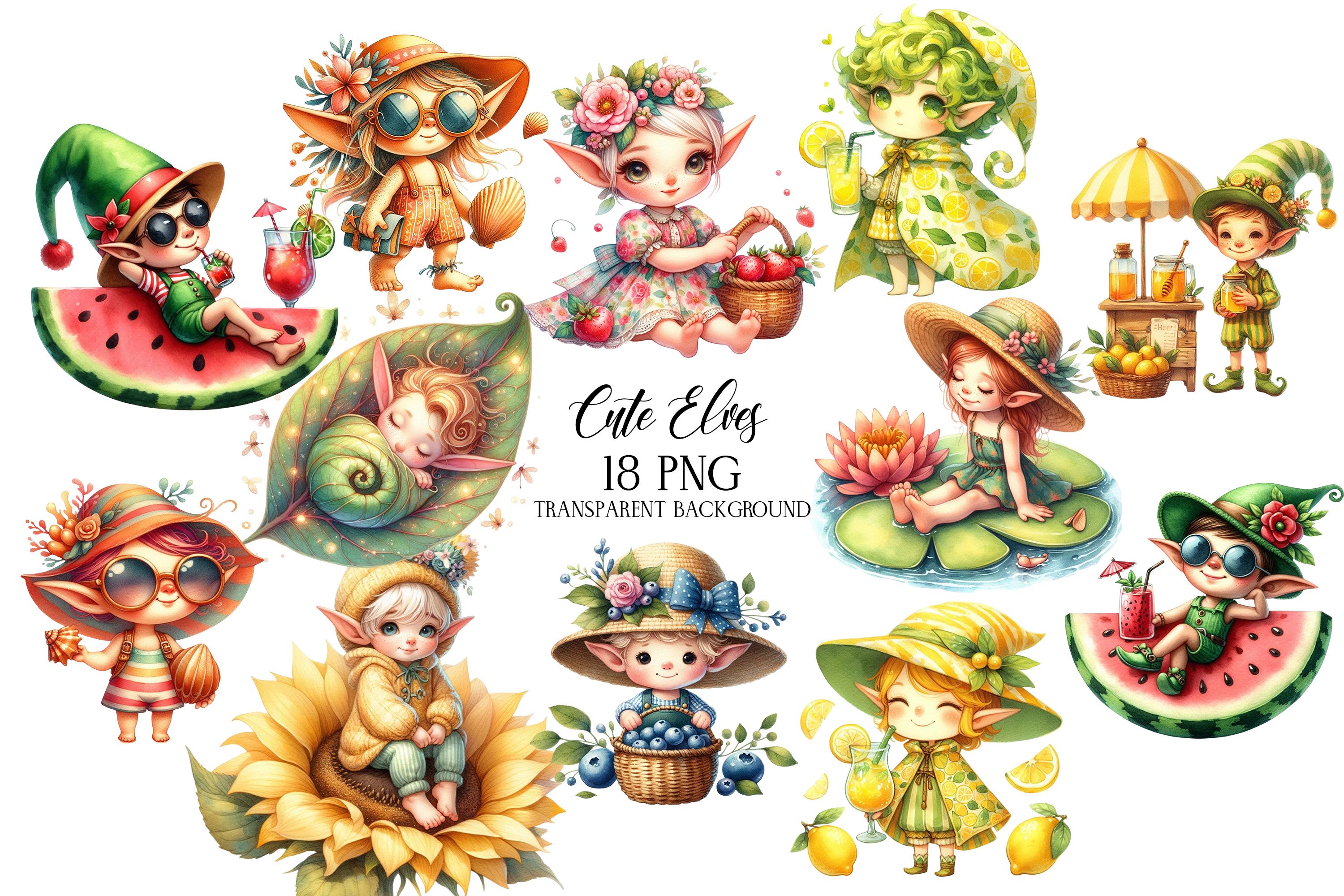 Cute Elves Clipart, Funny Elves PNG, Elf Illustrations PNG, Watercolor ...