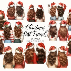 Melhores amigos de Natal Clipart, Melhores amigos de Natal PNG, Meninas de Natal Clipart, Meninas de aquarela PNG, Clipart de Natal, Decoração de inverno