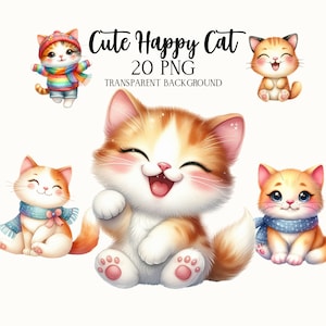 Aquarell kleine süße glückliche Katze, Cartoon Katzen Png, Aquarell süße Kätzchen Clipart, Baby Tiere Clipart, Baby Dusche Katze, lustige Katzen Png