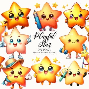 Verspielte Stern Clipart, Gold Stern PNG, gelbe Stern Clipart, Aquarell Geburtstag Clipart, Geburtstag PNG, Party Dekor, digitaler Download