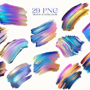 Iridescent Brush Strokes Clipart, Rainbow Brush Strokes Clipart, Paint Brush Stroke PNG, Metallic Strokes Clipart, Abstract Texture PNG