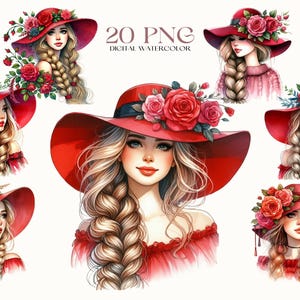 Roter Hut Mädchen Clipart, Romantisches Mädchen PNG, Romantisches Clipart, Hochzeit PNG PNG, Valentinstag Mädchen Clipart, Valentinstag Clipart