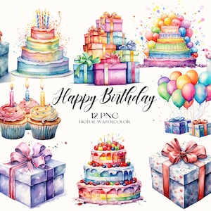 Happy Birthday Clipart, Birthday Clipart PNG, Watercolor Cartoon Clipart, Happy Birthday Clipart, Cute Birthday PNG, Birthday Clipart