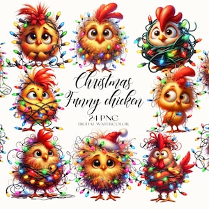 Weihnachten lustige Huhn Clipart, Weihnachten Huhn PNG, Cartoon Huhn Clipart, Aquarell Huhn PNG, Weihnachtscliparts