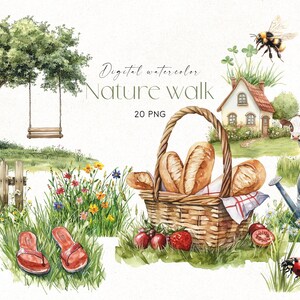Watercolor Greenery Clipart: Nature Walk PNG Files for DIY Design