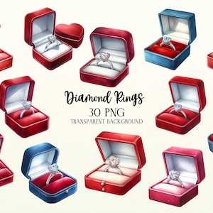 Anillo de diamantes en caja Clipart, Día de San Valentín Clipart, Anillo de diamantes PNG, Clipart romántico, Clipart de boda PNG, Anillo de amor Clipart