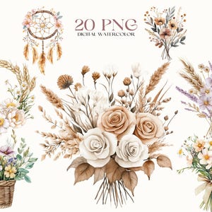 Boho Floral Clipart: Garden Flower PNG Set (Digital Download)