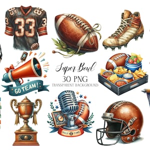 Super Bowl Clipart, Vintage Super Bowl PNG, American Football Clipart, Aquarell Sport Clipart, American Football PNG, Party Dekor