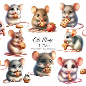 Cute Mouse Eating Treats Clipart, Mouse Life PNG, Animals Illustrations PNG, Watercolor Cartoon Clipart, Funny Animals Clipart