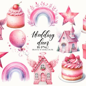 Pink Birthday Party Clipart, Happy Birthday PNG, Baby Shower Clipart, Pink Wedding Clipart, Romantic Decorations PNG, Valentines Day Clipart