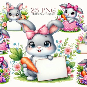 Cute Bunny Clipart, Pequenos Animais PNG, Aquarela Desenho Animado Clipart, Bebê Animais Clipart, Pequeno Coelhinho PNG, Chá De Bebê Clipart