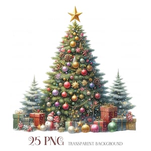 Watercolor Christmas Tree Clipart: 18 PNG Winter Holiday Designs (Digital Download)