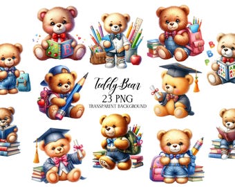 Cute Teddy Bear Clipart, Teddy Bear PNG, Animals Illustrations PNG, Watercolor Cartoon Clipart, Funny back to school, Birthday Clipart