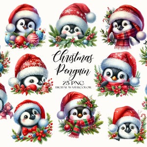 Imágenes prediseñadas de pingüino de Navidad, pingüino de Navidad PNG, imágenes prediseñadas de pingüino de dibujos animados, pingüino de acuarela PNG, imágenes prediseñadas de Navidad, decoración de invierno PNG