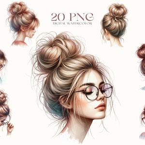 Messy Bun Clipart PNG, Hairdresser Clip Art, Fashion Girl Clipart, Mom Life, Women Clip Art, Fashion Graphics