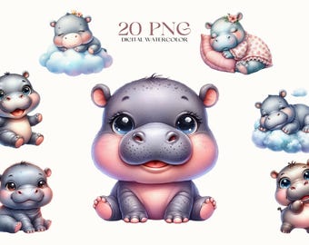 Clipart babynijlpaard: jungledieren, png, kinderkamerkunst (digitale download)
