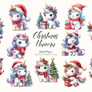 Christmas Unicorn Clipart, Christmas Unicorn PNG, Cartoon Unicorn Clipart, Watercolor Unicorn PNG, Christmas Clipart, Winter Decoration PNG