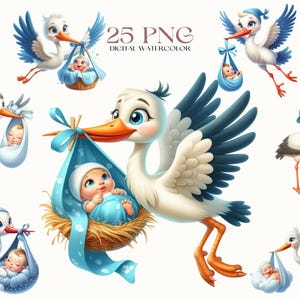 Stork and Baby Clipart: Nursery PNG Images (Digital Download)
