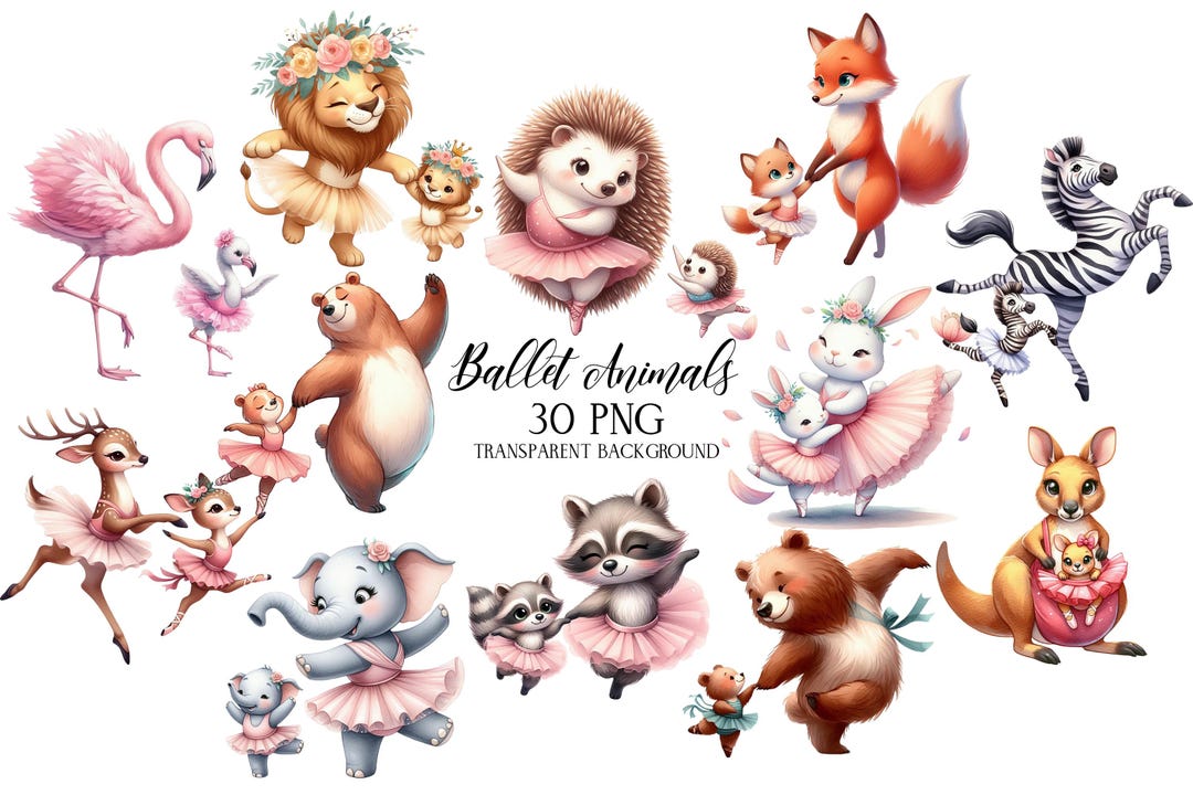 Ballet Animals Clipart, Cute Dancing Animals PNG, Mother and Daughter ...