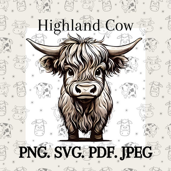 Vache Highland Sublimation Design png, svg, JPEG, pdf Vache Highland aquarelle, vache aquarelle, Sublimation Design 4 fichiers arrière-plan supprimé