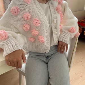 Pnkimera, Pink Floral Embroidered Cardigan, Elegant Hand