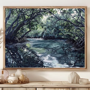Forest Stream Printable Wall Art, Serene Nature Landscape, Peaceful River Scene Decor, Instant Download Digital Artwork