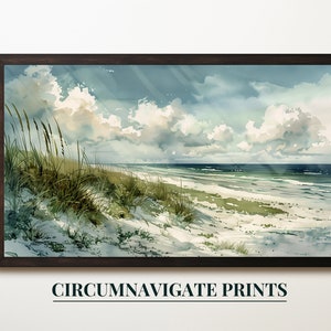 Beach Art Print, Coastal Digital Wall Art, Ocean Landscape Painting, Seaside Decor, Beach Scene
