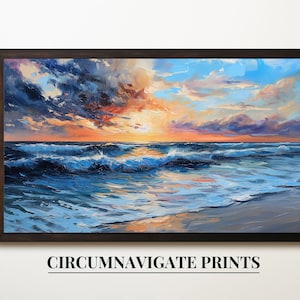 Ocean Sunset Digital Print, Vibrant Seascape Wall Art, Home Decor, Instant Download Coastal Scenery, Abstract Painting