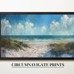 Serene Coastal Beach Painting Digital Download, Relaxing Ocean Landscape Artwork, Printable Wall Art