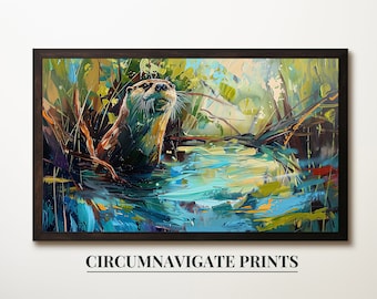 Colorful Otter Digital Print, Abstract Wildlife Artwork, River Animal Illustration, Vibrant Nature Decor, Printable Art