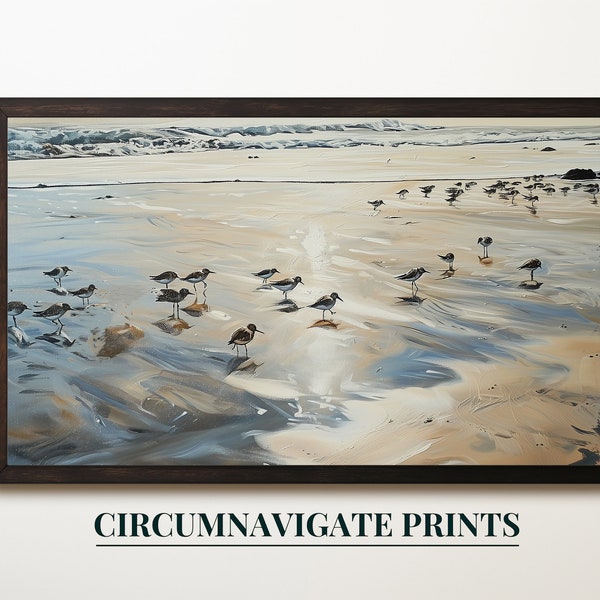 Beach Birds Digital Art, Coastal Wall Art Print, Ocean Waterfowl Artwork, Seaside Shoreline Decor, Digital Download