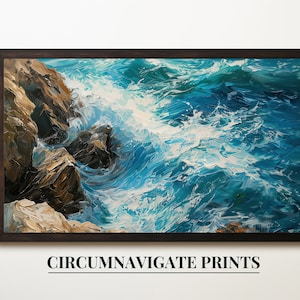 Ocean Waves Digital Painting, Coastal Printable Art, Seaside Wall Decor, Beach Landscape Artwork, Instant Download