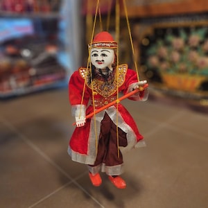 Zawgyi Puppet Burmese Alchemist Marionette – Traditional Myanmar String Puppet Collectible Red Costume 15&quot;