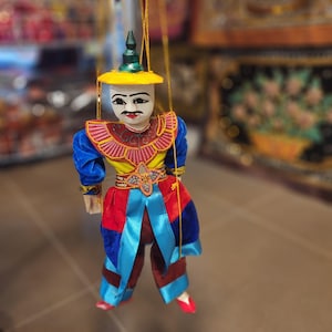 Burmese Court Noble Puppet – Collectible Burma Puppets Myanmar Wood Stick Puppet Yoke Thé Marionette 14&quot; Thailand Souvenir