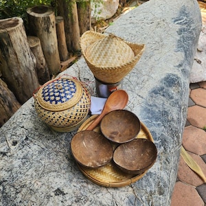 Handmade Thai Sticky Rice Steamer Set: Bamboo Basket Kitchenware
